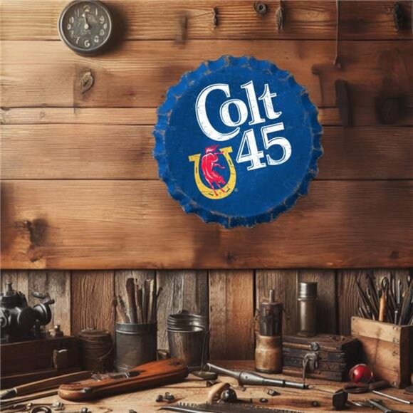 Colt 45 Beer Metal Bottle Cap Sign Garage Shop Bar Man Cave Collector LARGE NW - Picture 2 of 6